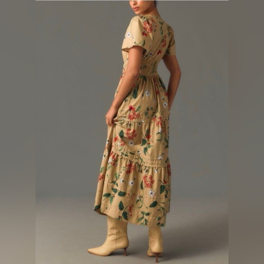 Anthropologie Beige and Red Floral Maxi Dress - Picture 4 of 9